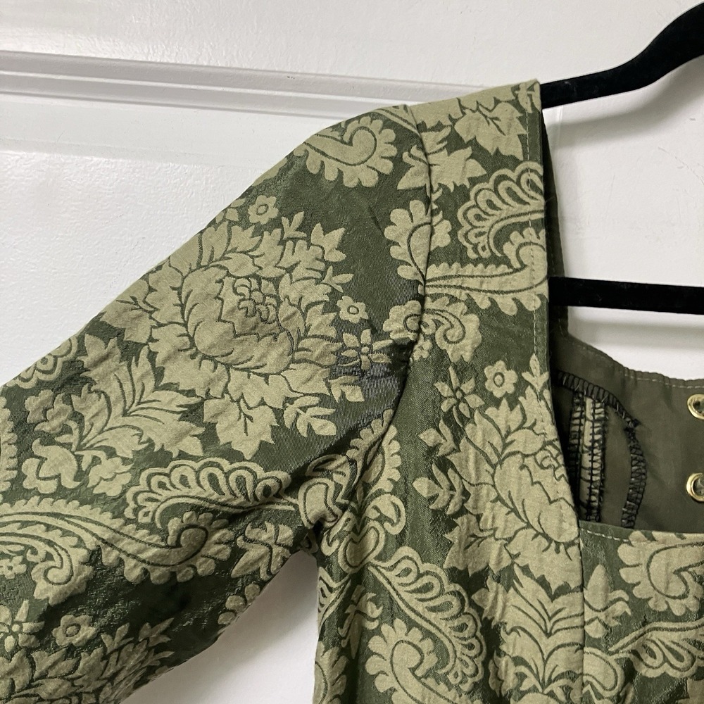 Homemade Brocade Green Renaissance Maxi Dress Whimsigoth Damask Corset Medieval - Picture 7 of 16
